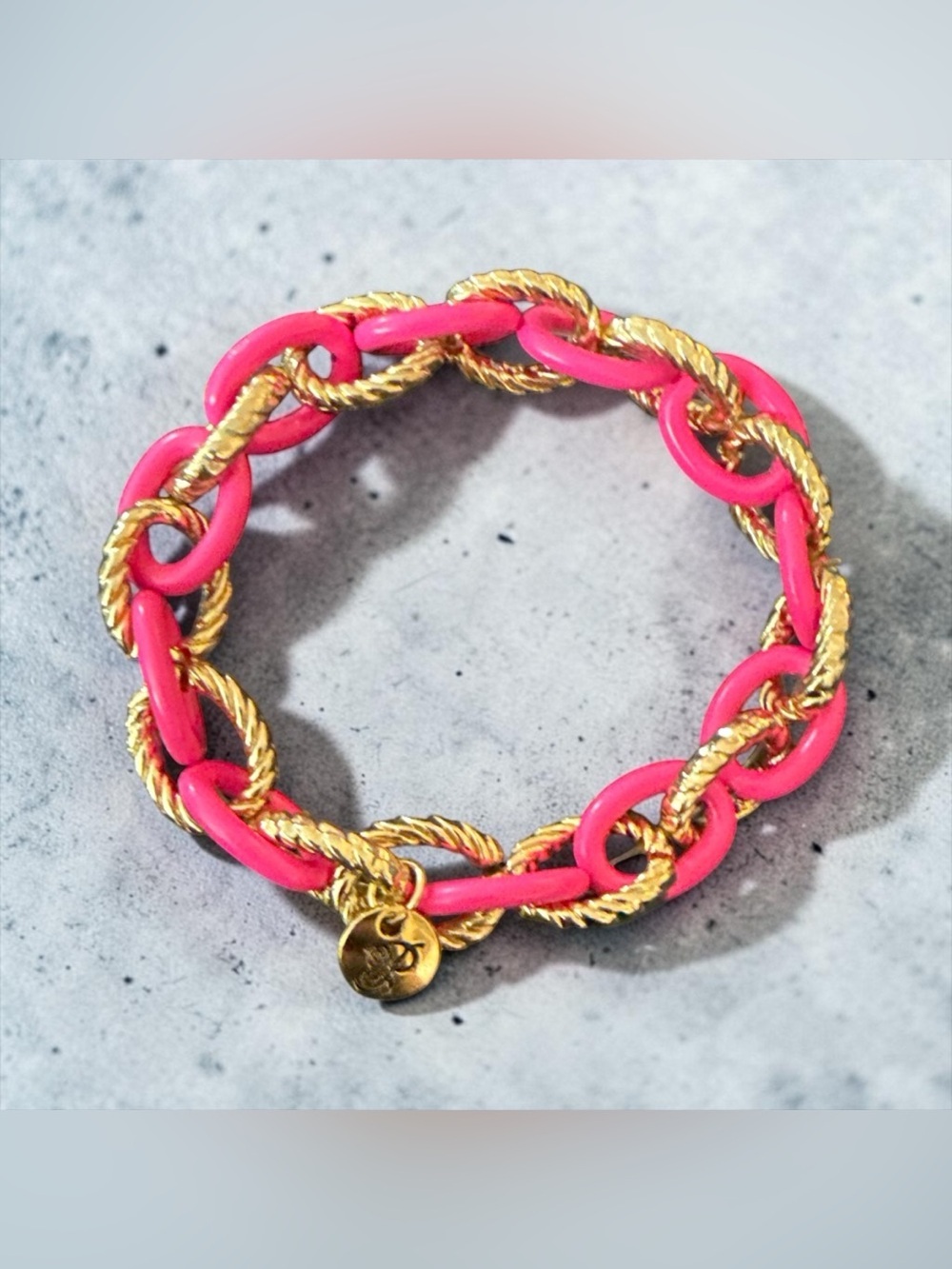 Plunder Hot Pink and Gold Chain-Link Stretchy Bracelet